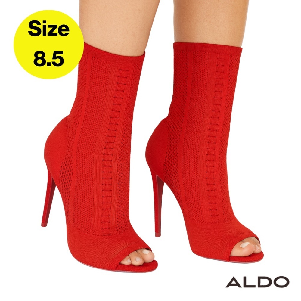 ALDO 🔥 Fiery Red Knit Stiletto Bootie Heels 👠 (Size 8.5)